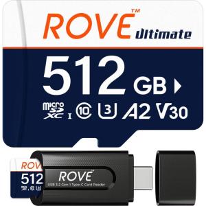 imageROVE Ultimate Micro SD Card microSDXC 256GB Memory Card with USB 32 Type C Card Reader 170MBs C10 U3 V30 4K A2 for Dash Cam Android Smart Phones Tablets Games512GB