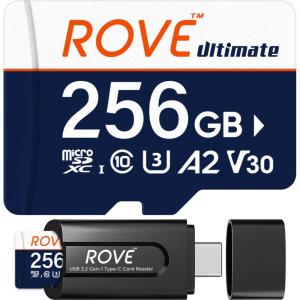 imageROVE Ultimate Micro SD Card microSDXC 256GB Memory Card with USB 32 Type C Card Reader 170MBs C10 U3 V30 4K A2 for Dash Cam Android Smart Phones Tablets Games256GB
