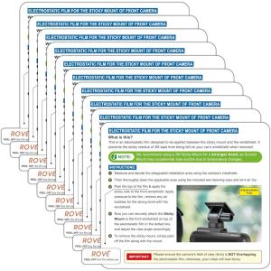 imageROVE Windshield Electrostatic Films 2PCs Front 11x95cm and 2 PCs Rear 6x55cm for R24K Dual Dash Cam ModelElectro Film Front  10x